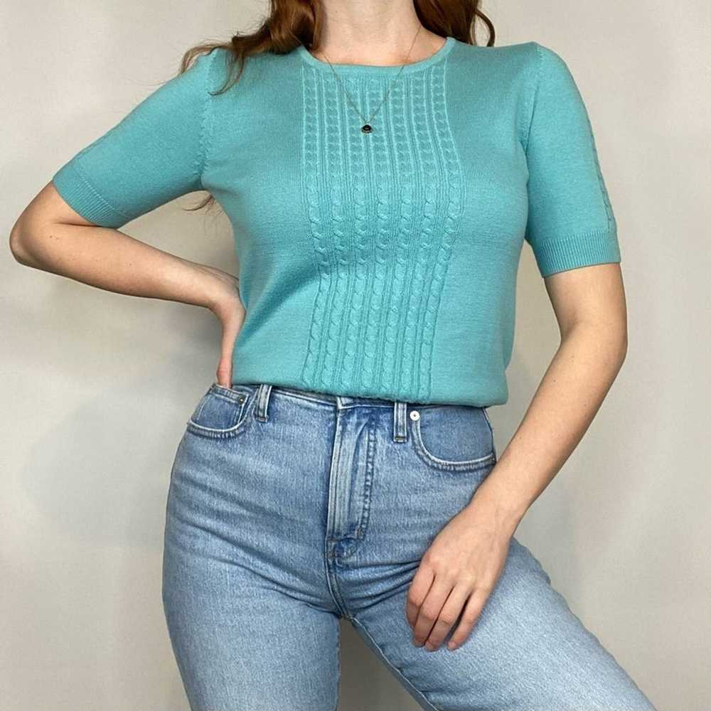 Vintage 90s/Y2K Small Cable Knit Teal Green/Blue … - image 2
