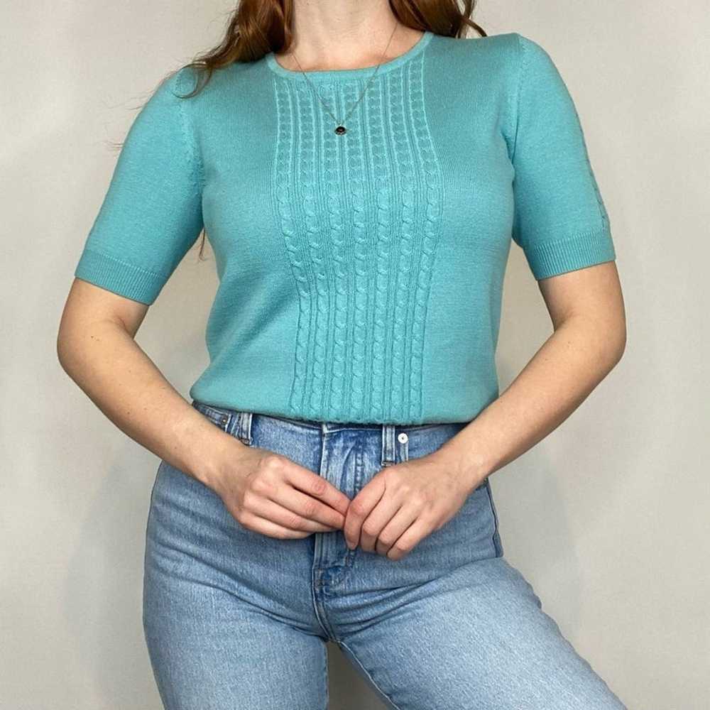 Vintage 90s/Y2K Small Cable Knit Teal Green/Blue … - image 3
