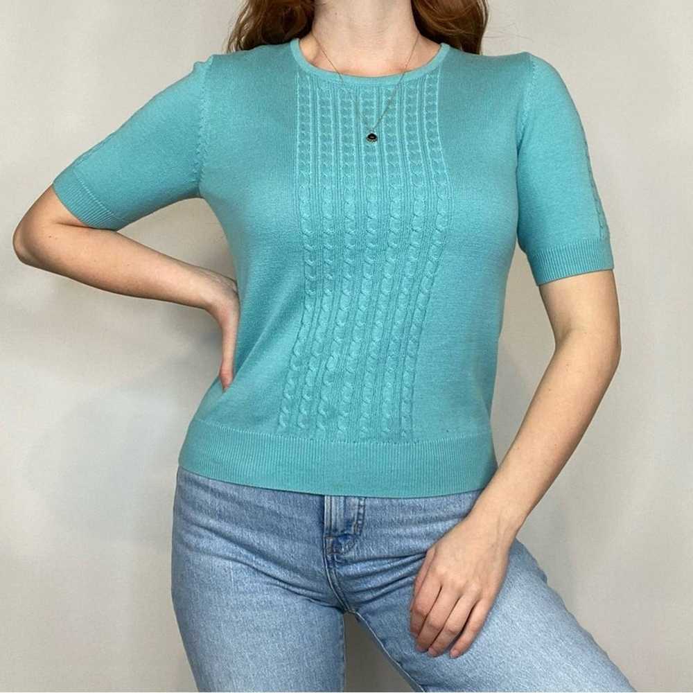 Vintage 90s/Y2K Small Cable Knit Teal Green/Blue … - image 5
