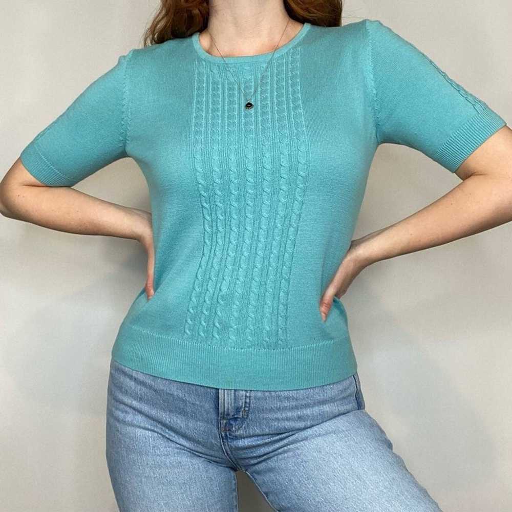 Vintage 90s/Y2K Small Cable Knit Teal Green/Blue … - image 6