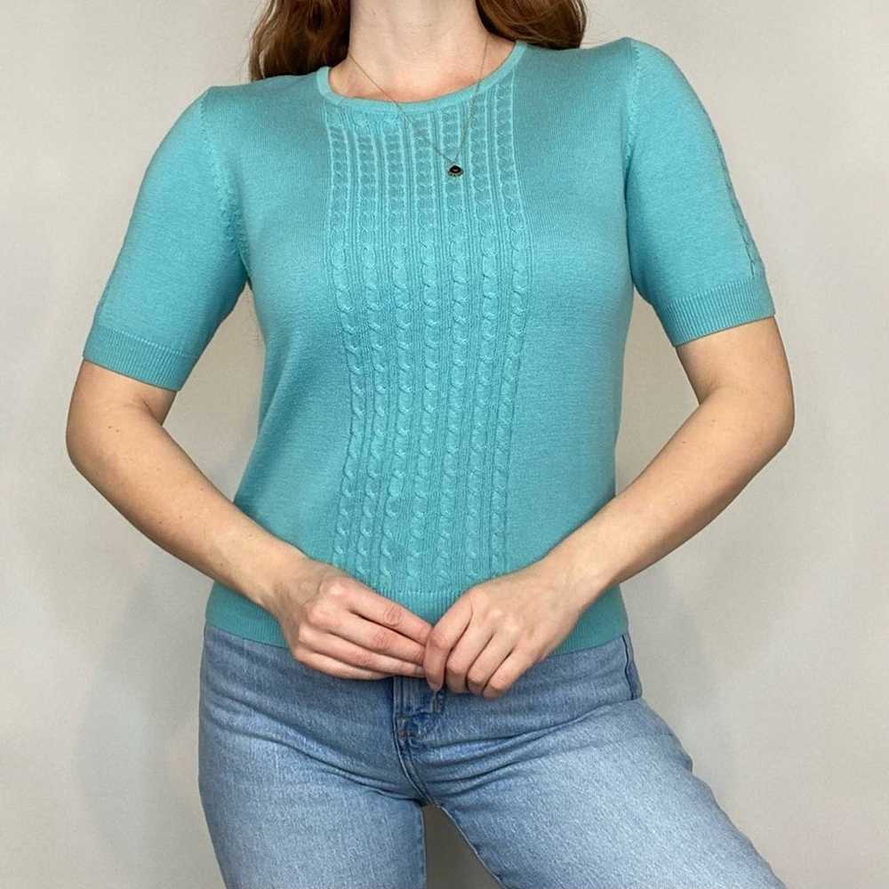 Vintage 90s/Y2K Small Cable Knit Teal Green/Blue … - image 7