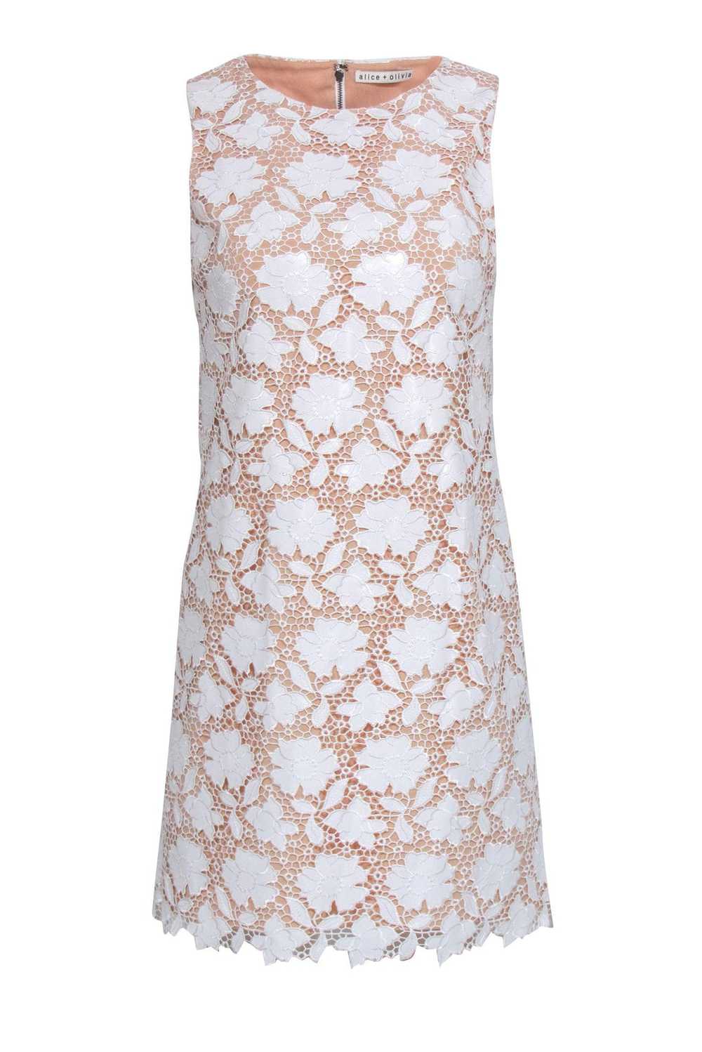 Alice & Olivia - White Faux Leather Eyelet Lace D… - image 1