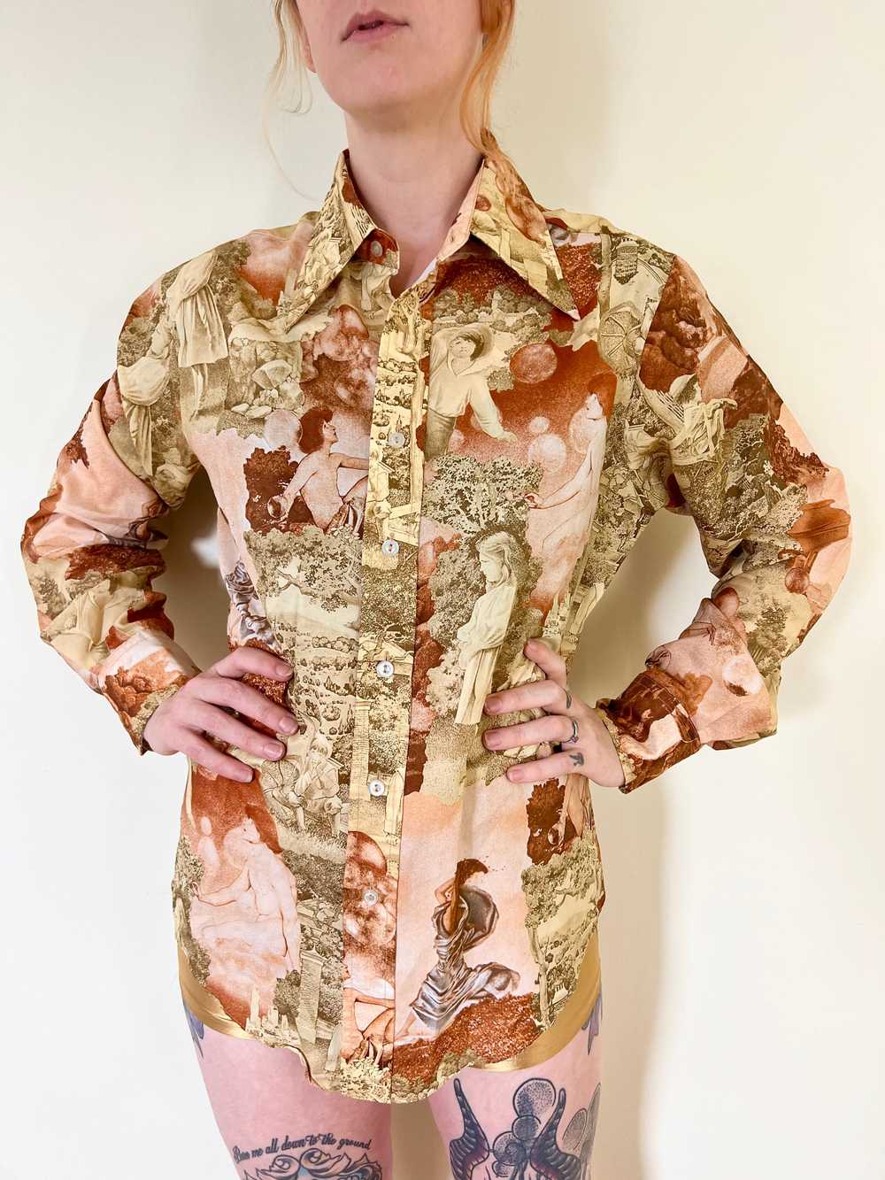 70’s Chemise Et Cie Earth Tone Brown Tan Psychede… - image 3