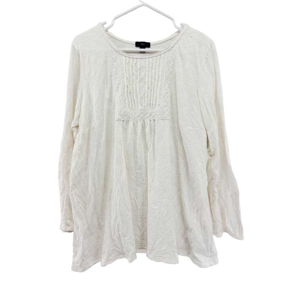 Other Ellos Large Boho Lace Pleated Crew Neck Lon… - image 1