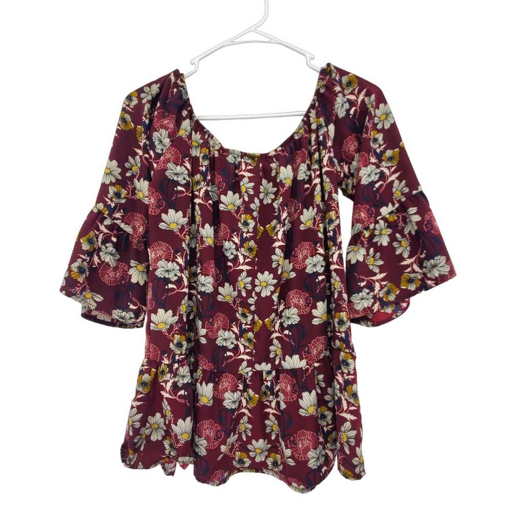 Other Maroon Floral Off Shoulder Elbow Sleeve Tie… - image 2