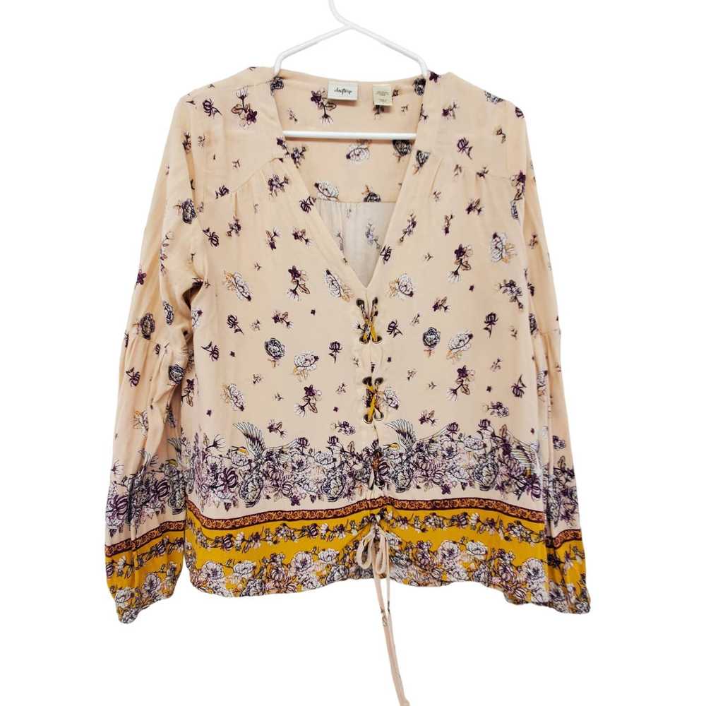 Other Daytrip Floral Boho Front Lace Up V-neck Bl… - image 1