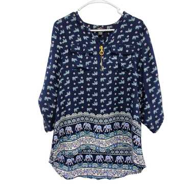 Rue 21 Boho Elephant Zip Up V-neck High Low Elbow… - image 1