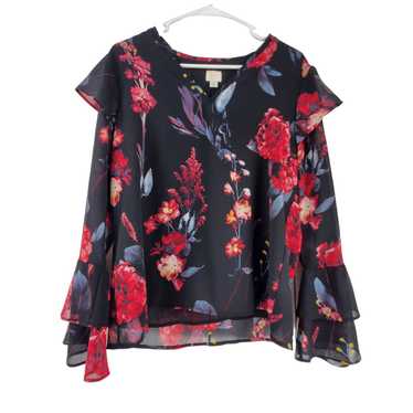 Other a new day Floral Ruffle V-neck Tiered Long … - image 1