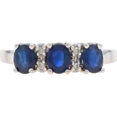 White Gold Sapphire & Diamond Three-Stone Ring - … - image 1