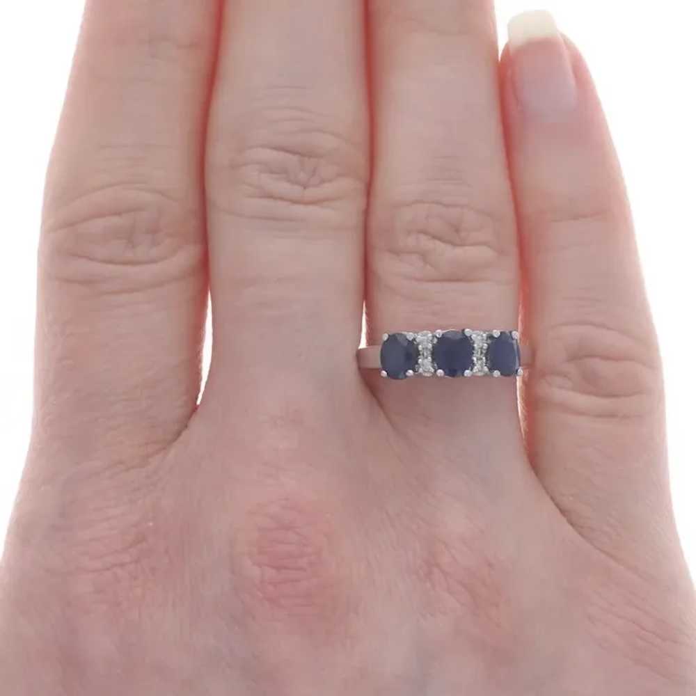 White Gold Sapphire & Diamond Three-Stone Ring - … - image 2