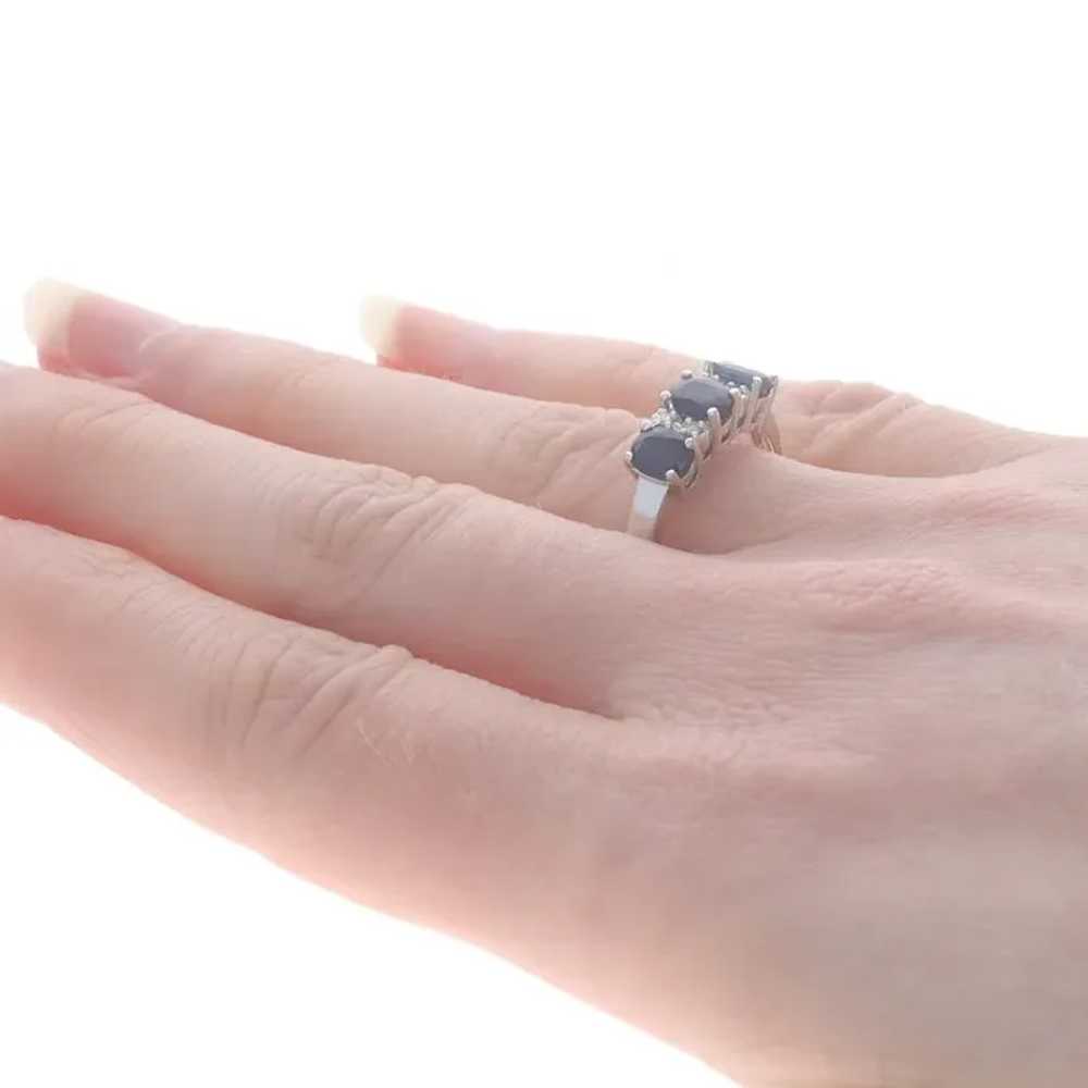 White Gold Sapphire & Diamond Three-Stone Ring - … - image 4