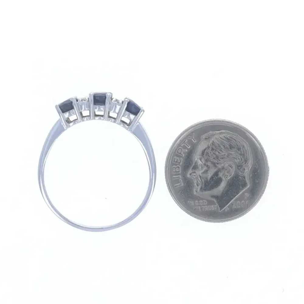 White Gold Sapphire & Diamond Three-Stone Ring - … - image 5