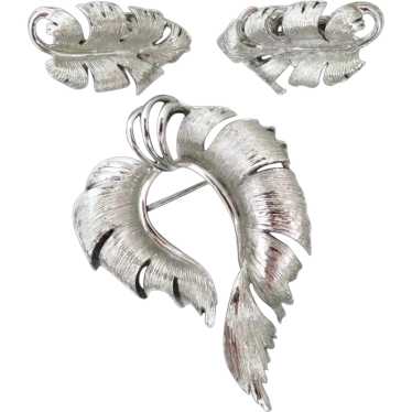 Lisner Jewelry Set, Silver Tone Leafy Brooch and … - image 1
