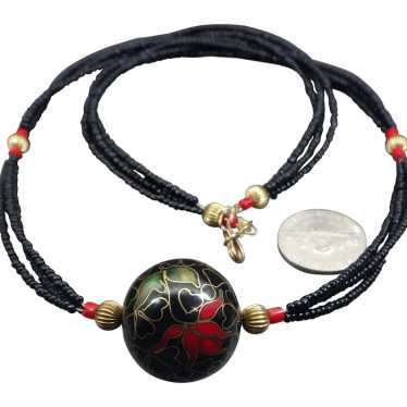 Cloisonne' Centerpiece Beaded Necklace, Black and… - image 1