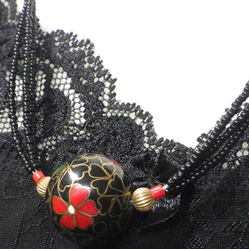 Cloisonne' Centerpiece Beaded Necklace, Black and… - image 2