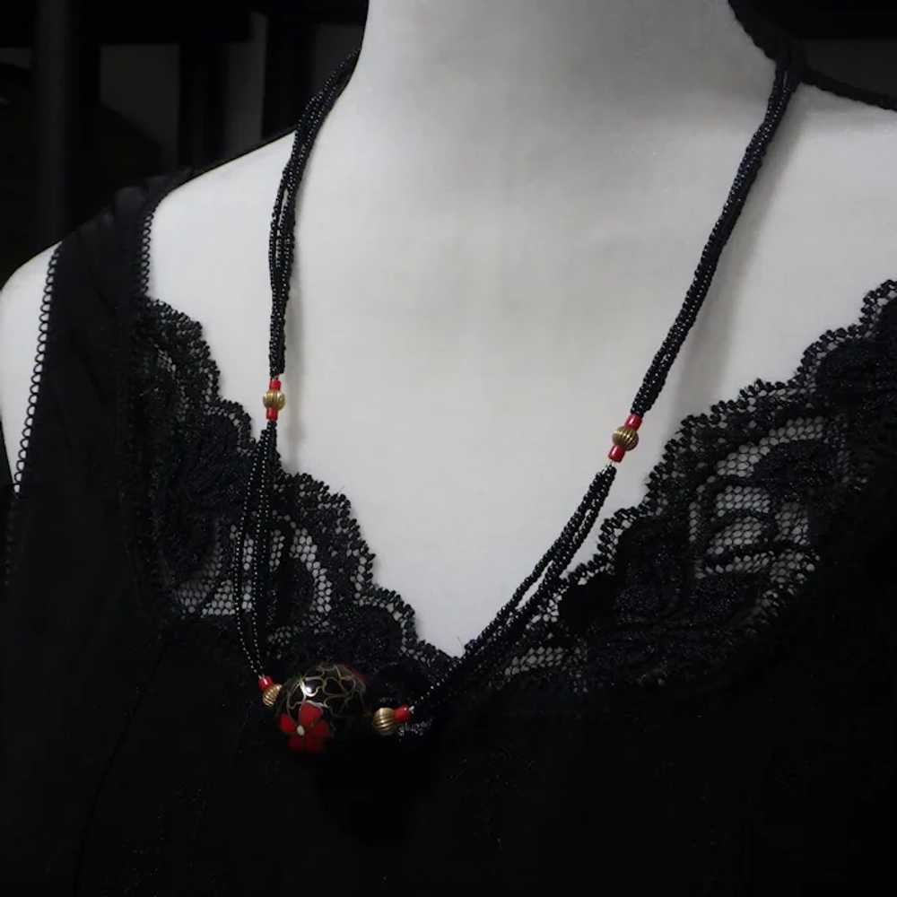 Cloisonne' Centerpiece Beaded Necklace, Black and… - image 3