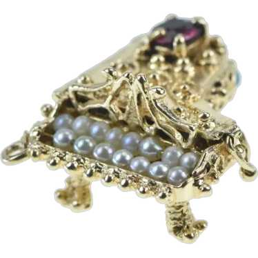 14K Ornate 3D Grand Piano Seed Pearl Articulated C