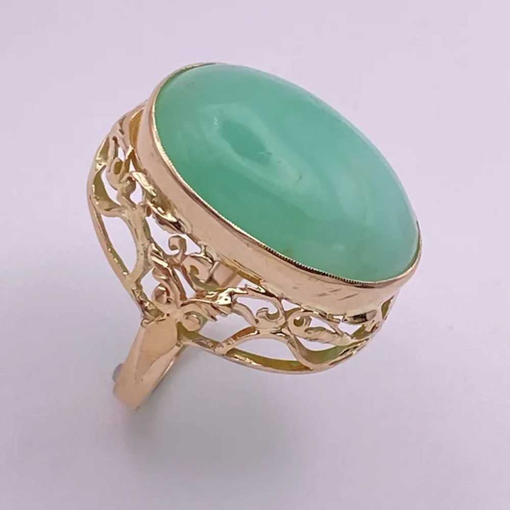 BIG Chrysoprase Cabochon Vintage Ring 14K Gold - image 2