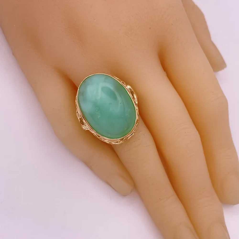 BIG Chrysoprase Cabochon Vintage Ring 14K Gold - image 3