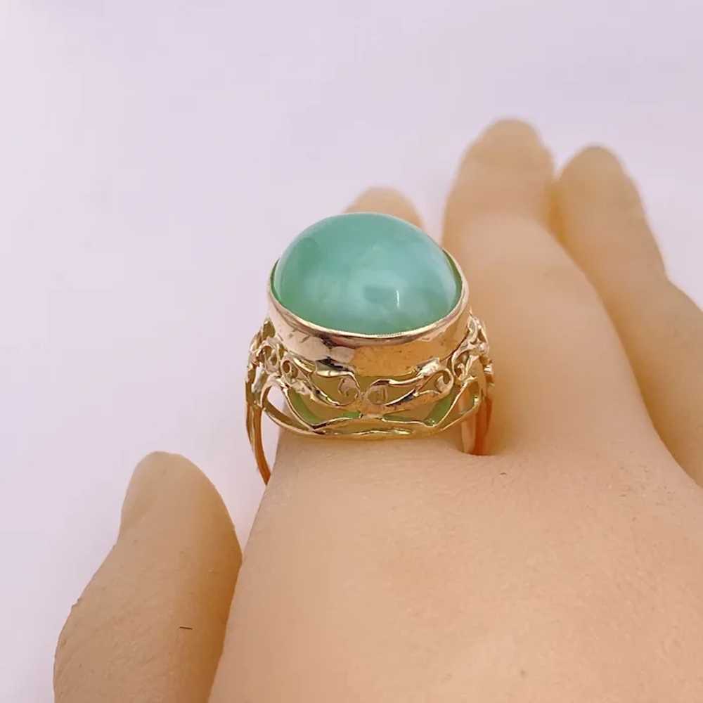 BIG Chrysoprase Cabochon Vintage Ring 14K Gold - image 4