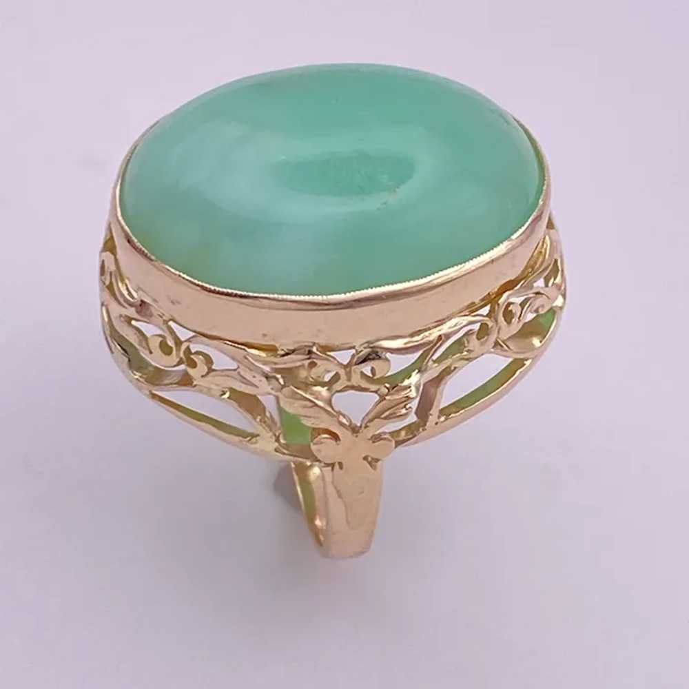 BIG Chrysoprase Cabochon Vintage Ring 14K Gold - image 5