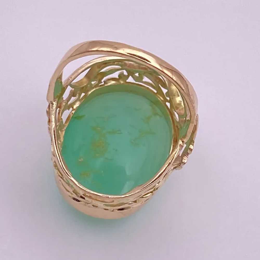BIG Chrysoprase Cabochon Vintage Ring 14K Gold - image 6