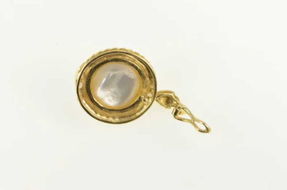 14K Mabe Pearl Diamond Ornate Vintage Pendant Yel… - image 2