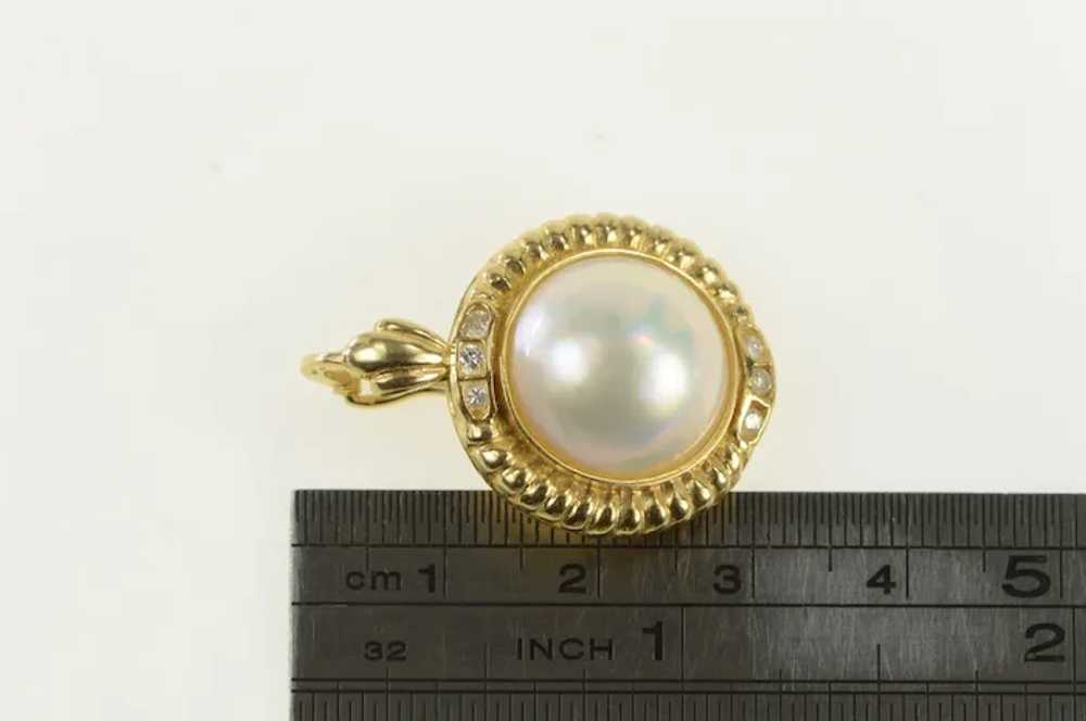 14K Mabe Pearl Diamond Ornate Vintage Pendant Yel… - image 4