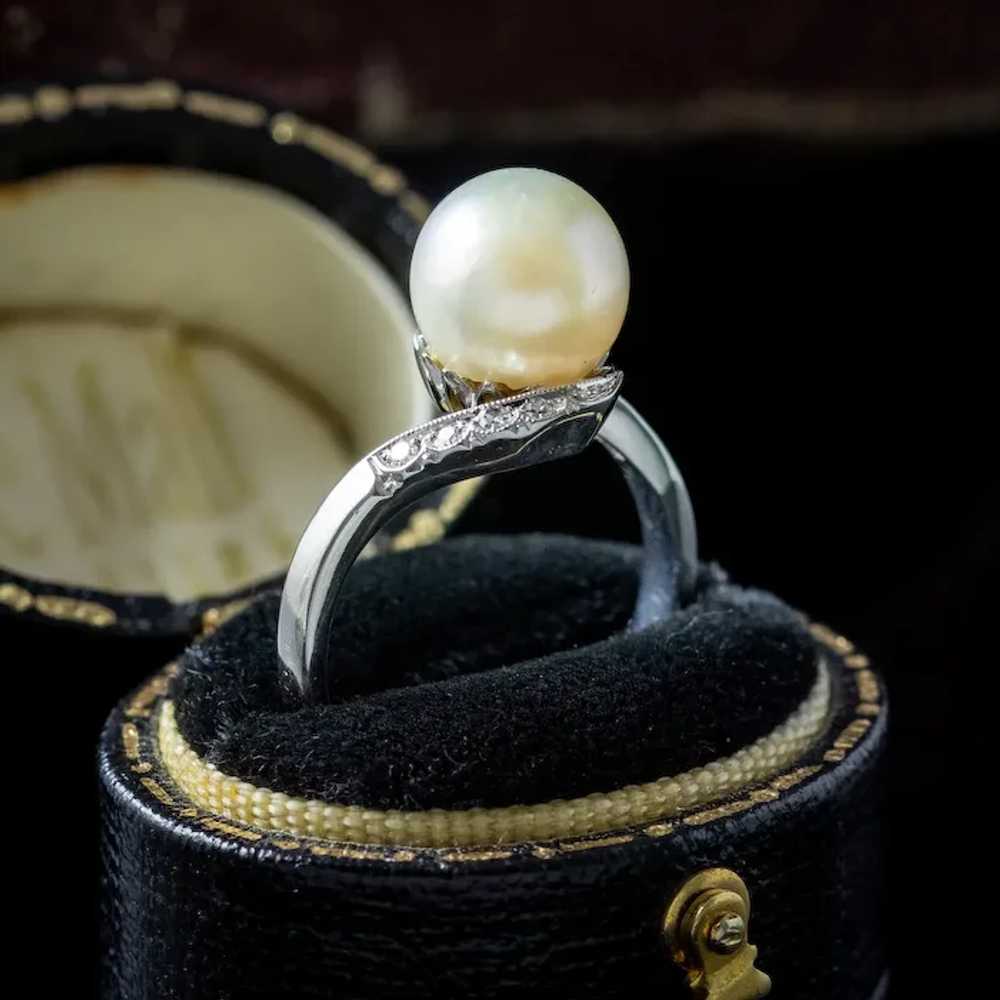 Vintage Pearl Diamond Solitaire Twist Ring - image 10