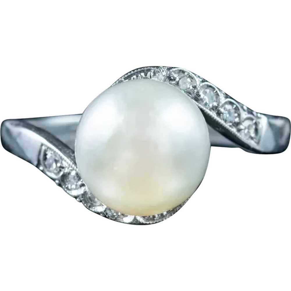 Vintage Pearl Diamond Solitaire Twist Ring - image 1