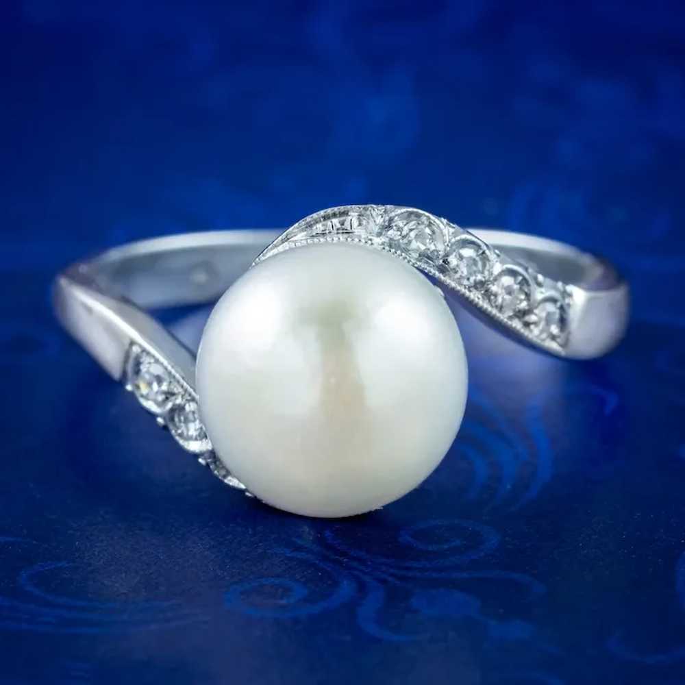 Vintage Pearl Diamond Solitaire Twist Ring - image 2