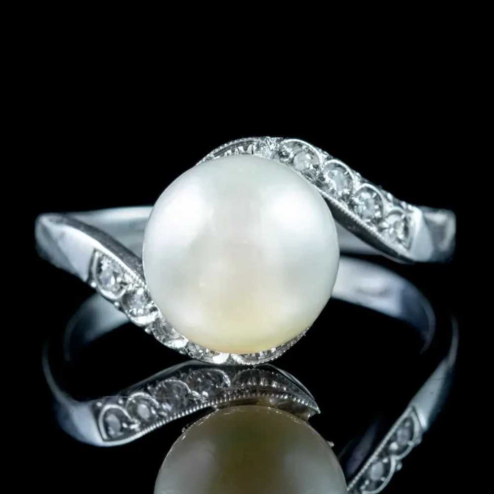 Vintage Pearl Diamond Solitaire Twist Ring - image 3