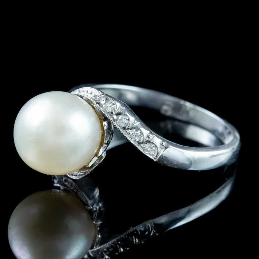 Vintage Pearl Diamond Solitaire Twist Ring - image 4