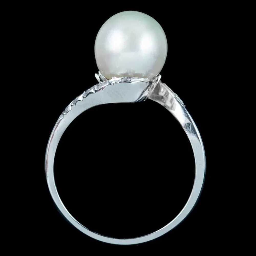 Vintage Pearl Diamond Solitaire Twist Ring - image 6