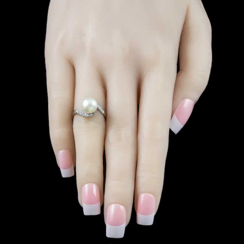 Vintage Pearl Diamond Solitaire Twist Ring - image 8