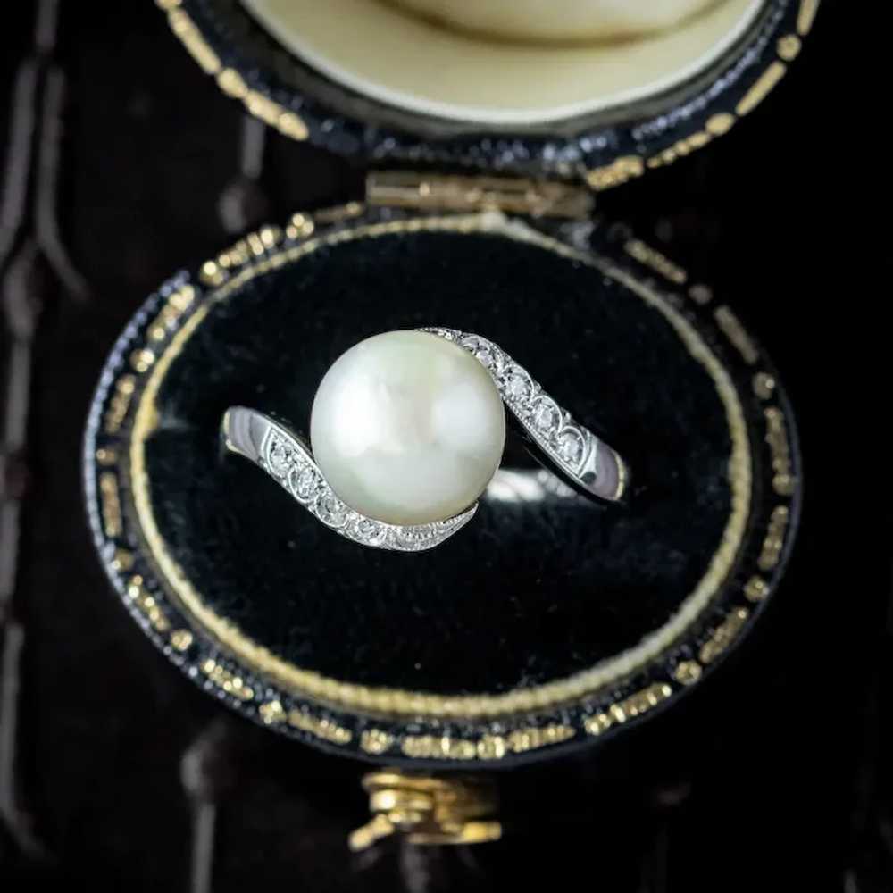 Vintage Pearl Diamond Solitaire Twist Ring - image 9