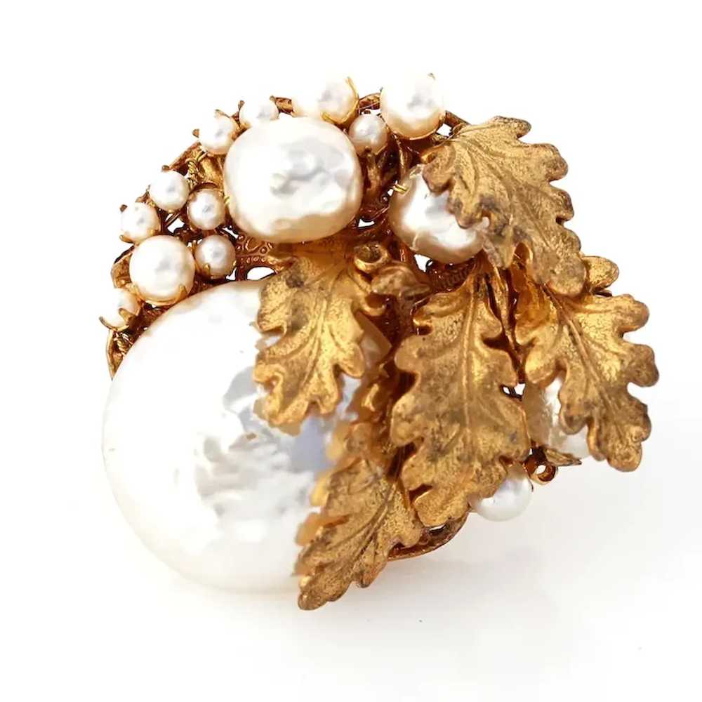 Miriam Haskell Faux Pearl and Gilt Brooch - image 6