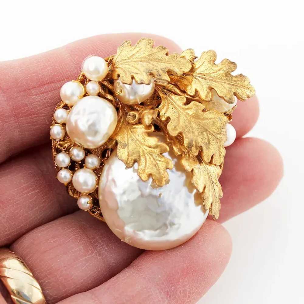 Miriam Haskell Faux Pearl and Gilt Brooch - image 7