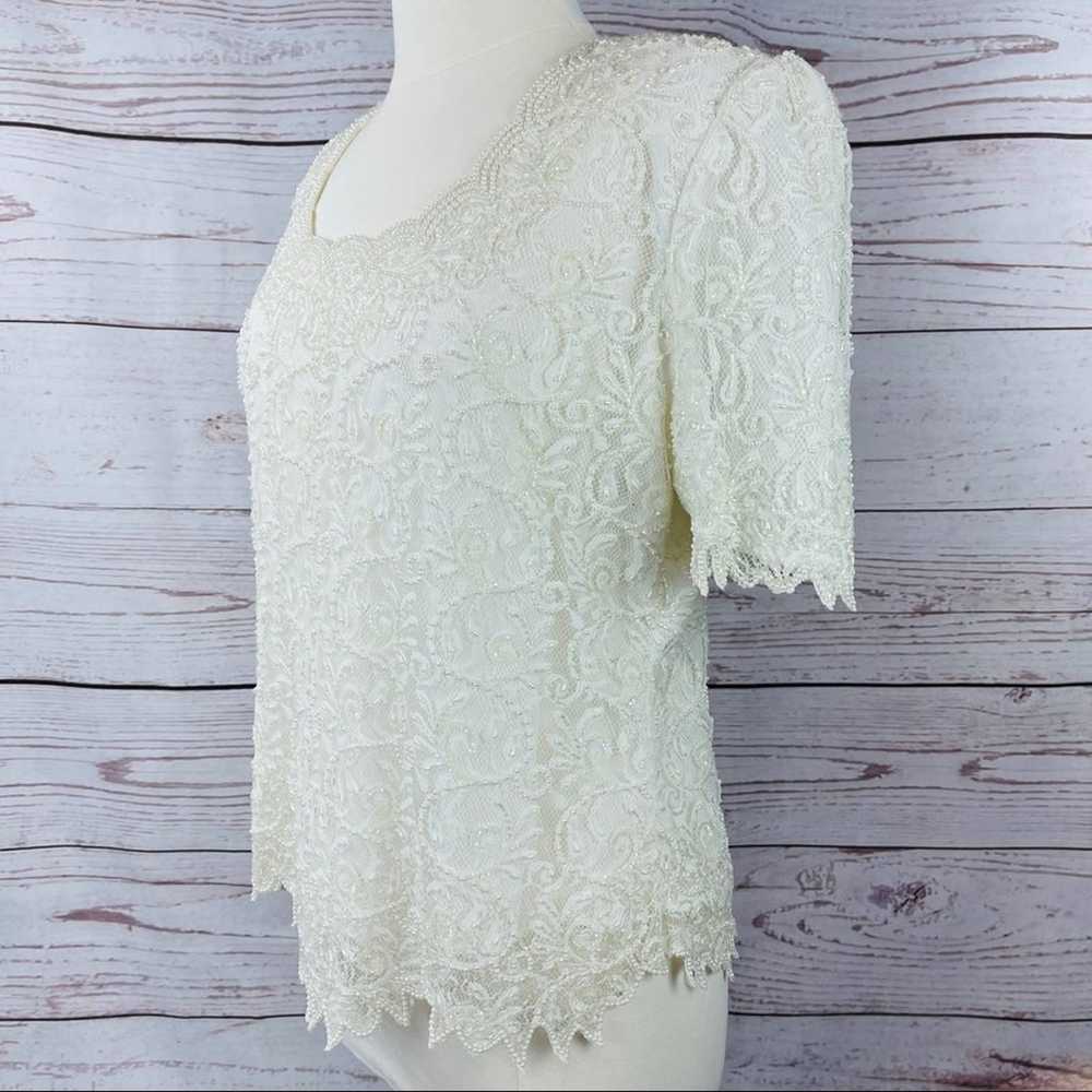 Brilliante off white beaded top semi sheer vintage - image 4