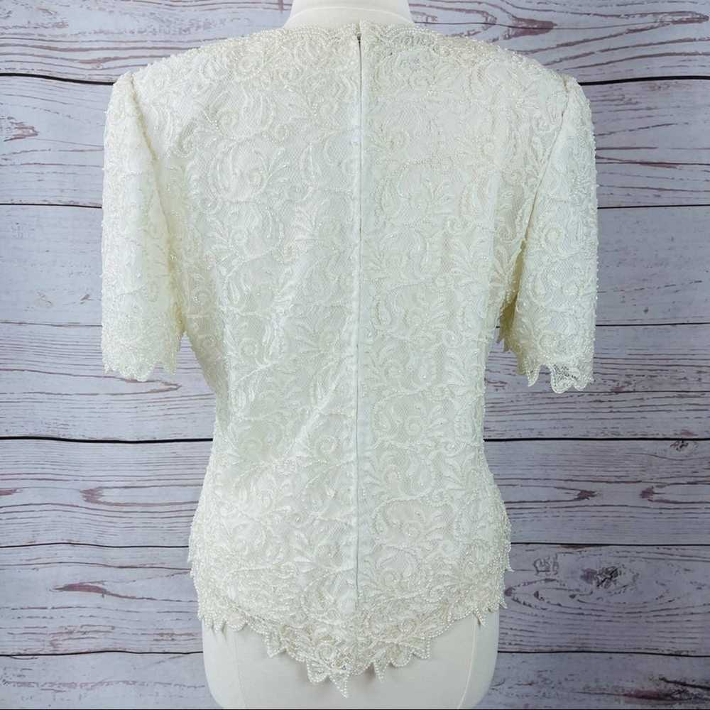 Brilliante off white beaded top semi sheer vintage - image 7