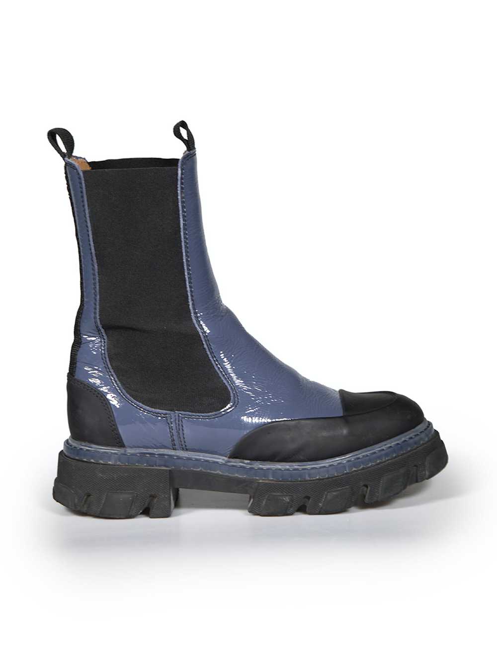 Ganni Blue Patent Leather Mid Chelsea Boots - image 1