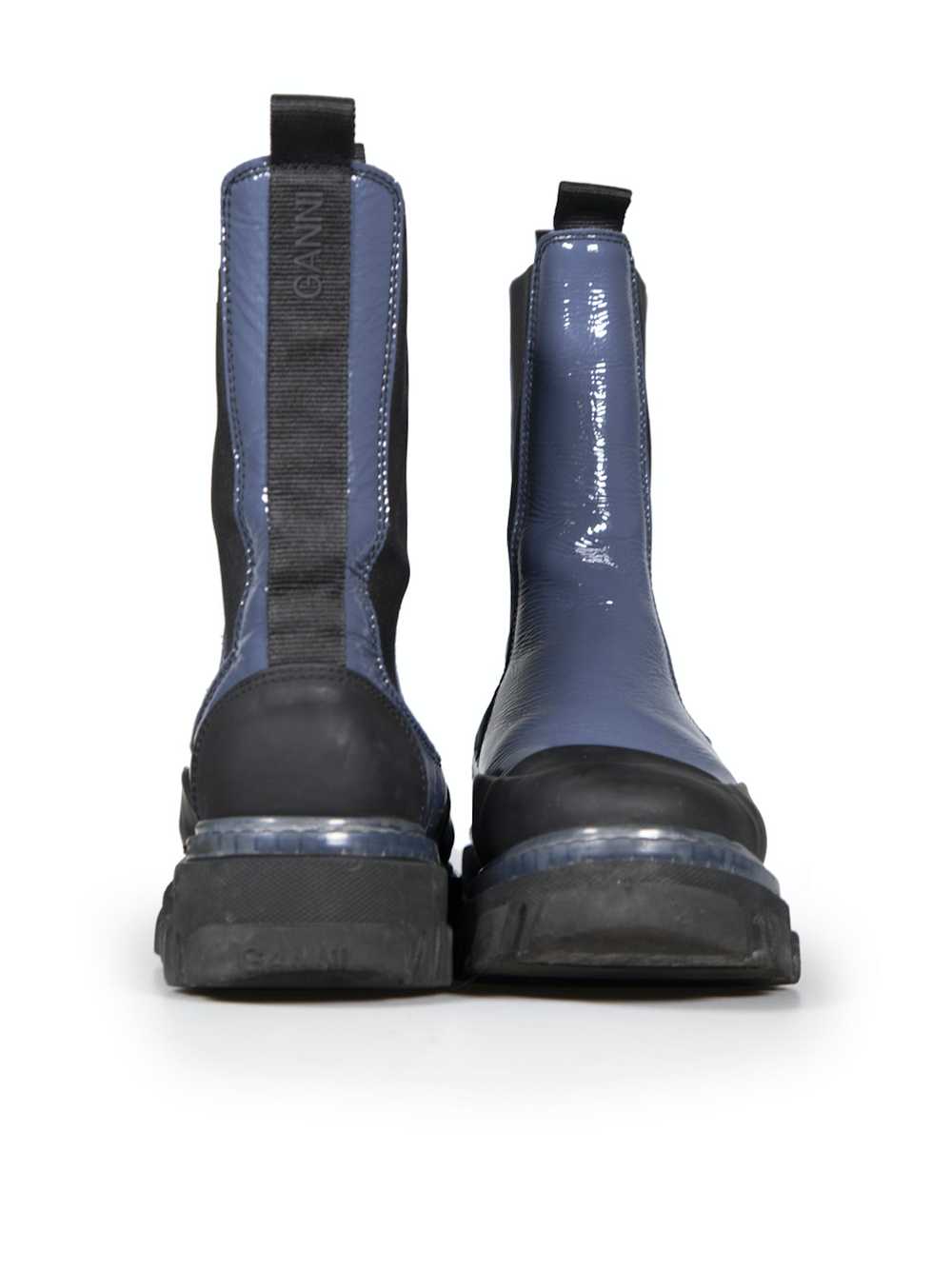 Ganni Blue Patent Leather Mid Chelsea Boots - image 3