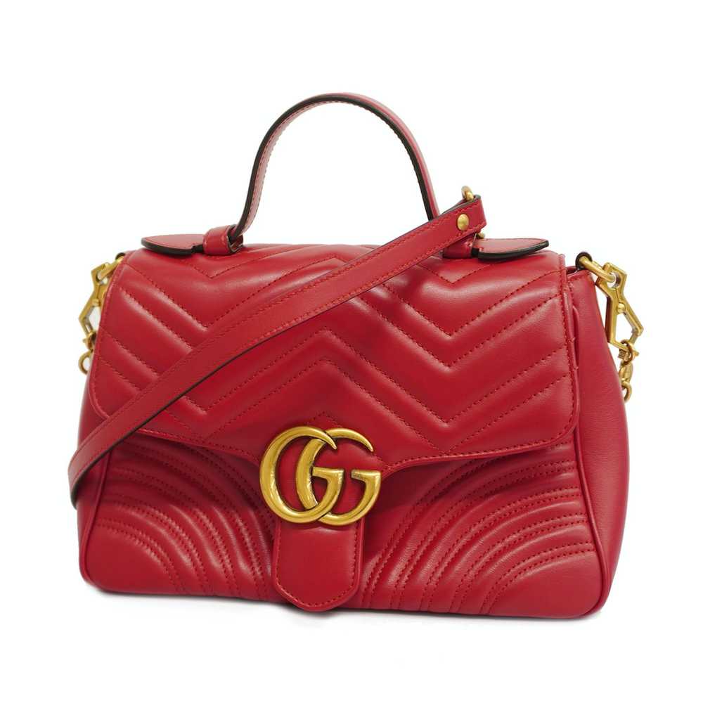 Gucci Gucci 2way Bag GG Marmont Leather Red Gold - image 1