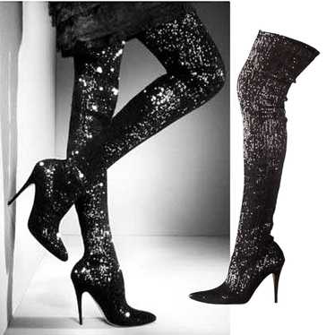 UGG AUSTRALIA Over the Knee Bailey Sparkles Black Sequin Boots