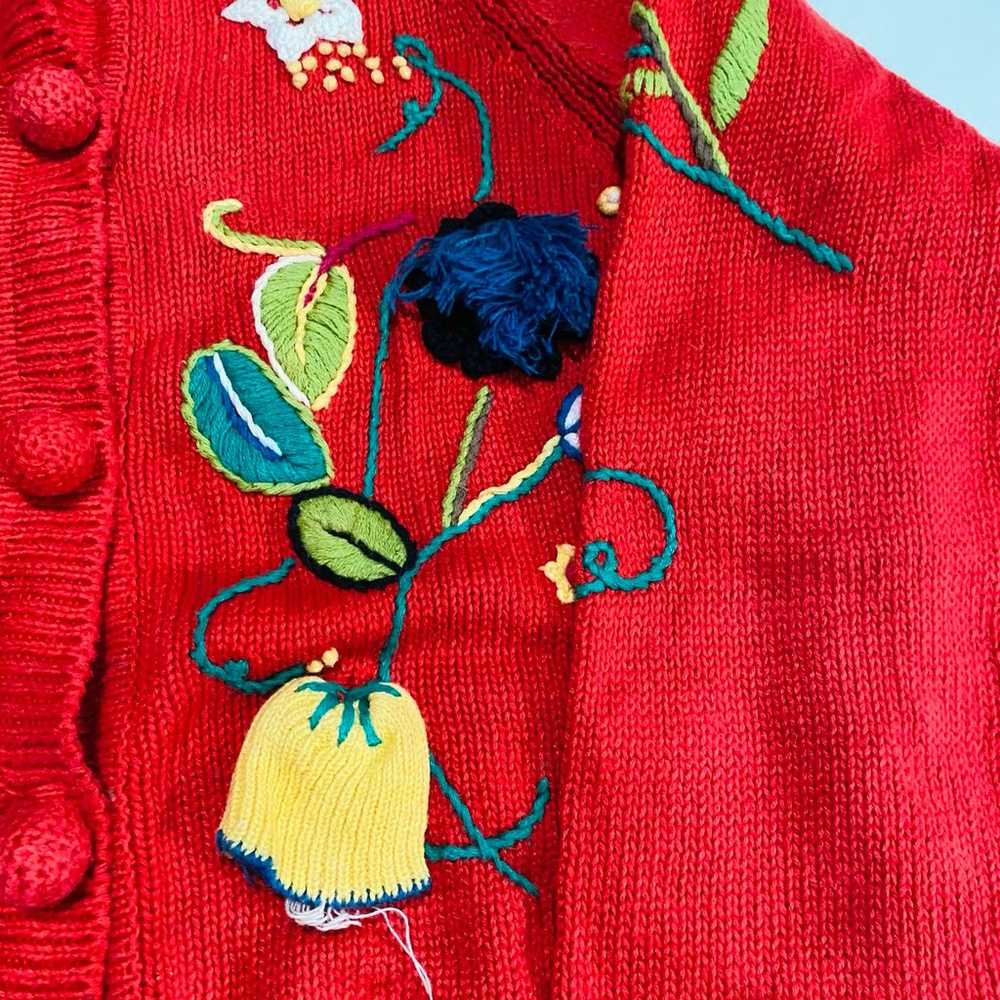 Vintage Michelle Stuart 3d flower cardigan - image 3