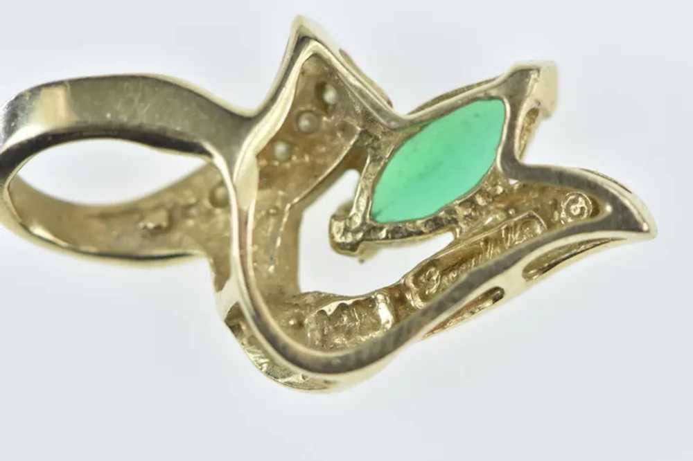 14K Marquise Emerald Diamond Wavy Pendant Yellow … - image 3