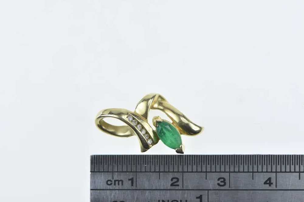 14K Marquise Emerald Diamond Wavy Pendant Yellow … - image 4