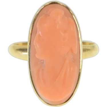 14K Oval Carved Victorian Coral Cameo Vintage Rin… - image 1