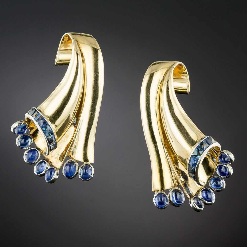 Retro Cornucopia Sapphire Earrings - image 1