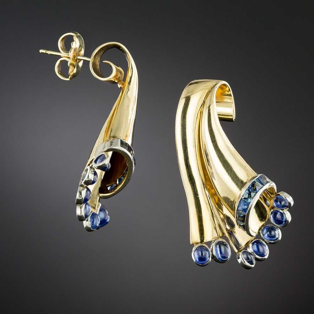 Retro Cornucopia Sapphire Earrings - image 2